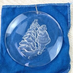 VTG 70s Dalton Clear Acrylic Santa Etched Hanging Ornament Christmas 3.25 in